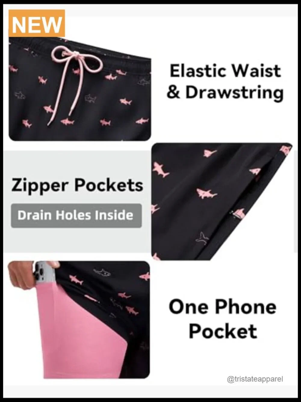 Mens Swim Trunks 7in Quick Dry 2 in 1 with Zipper Pockets